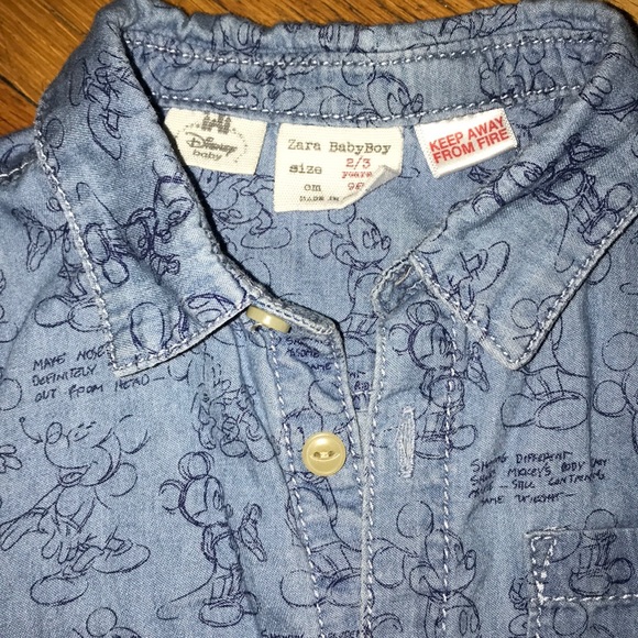 Zara Denim Mickey Mouse Button down shirt sz 2/3 - Picture 2 of 7